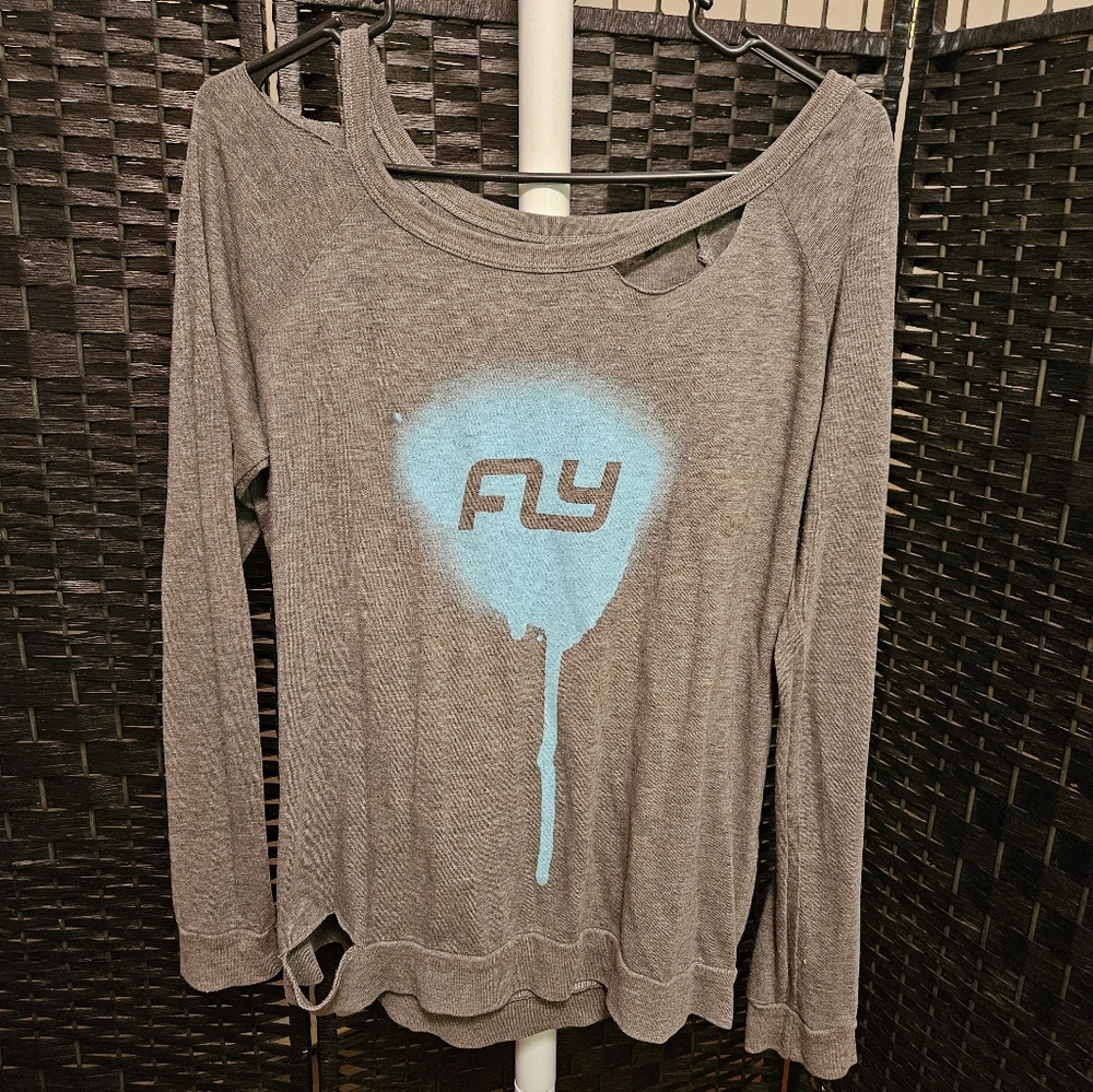 Chaser Gray Destressed Long Sleeve Graphic Tee